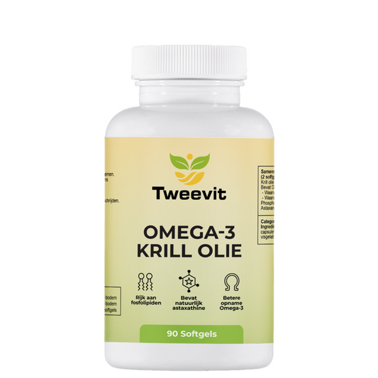 Tweevit Omega-3 Krill Olie pot – 90 softgels met fosfolipiden, EPA, DHA en natuurlijke astaxanthine voor hart, hersenen en celbescherming