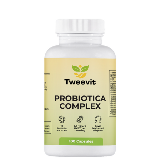 Tweevit Probiotica Complex pot – 100 capsules met 10 bacteriestammen en 9,6 miljard KVE per dosering, bevat spijsverteringsenzymen voor darmgezondheid en weerstand