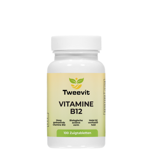 Tweevit Vitamine B12 pot met 100 zuigtabletten – hooggedoseerde B12 in biologische actieve vorm, helpt bij vermoeidheid en ondersteunt energie