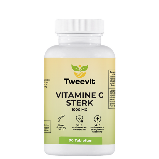 Tweevit Vitamine C 1000 mg pot met 90 tabletten – hoge dosering vitamine C ter ondersteuning van weerstand en energiestofwisseling