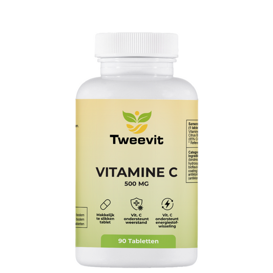 Tweevit Vitamine C 500 mg pot met 90 tabletten – vertraagde afgifte vitamine C ter ondersteuning van weerstand en energiestofwisseling