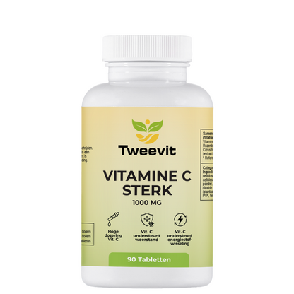 Tweevit Vitamine C 1000 mg pot met 90 tabletten – hoge dosering vitamine C ter ondersteuning van weerstand en energiestofwisseling