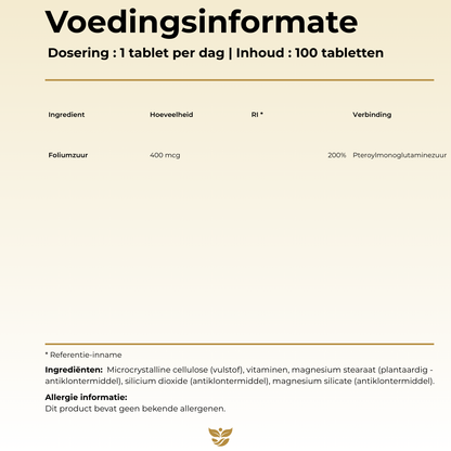 Foliumzuur 400 mcg van Tweevit, 100 tabletten – ondersteunt celdeling en zwangerschap